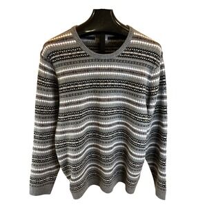 Free Assembly Men's Crew Neck Pullover Sweater XL Fair Isle Geometric Print Gray
